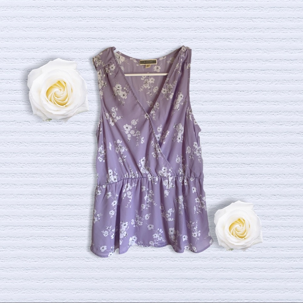 Pleione Lavender Purple Floral Sleeveless Blouse